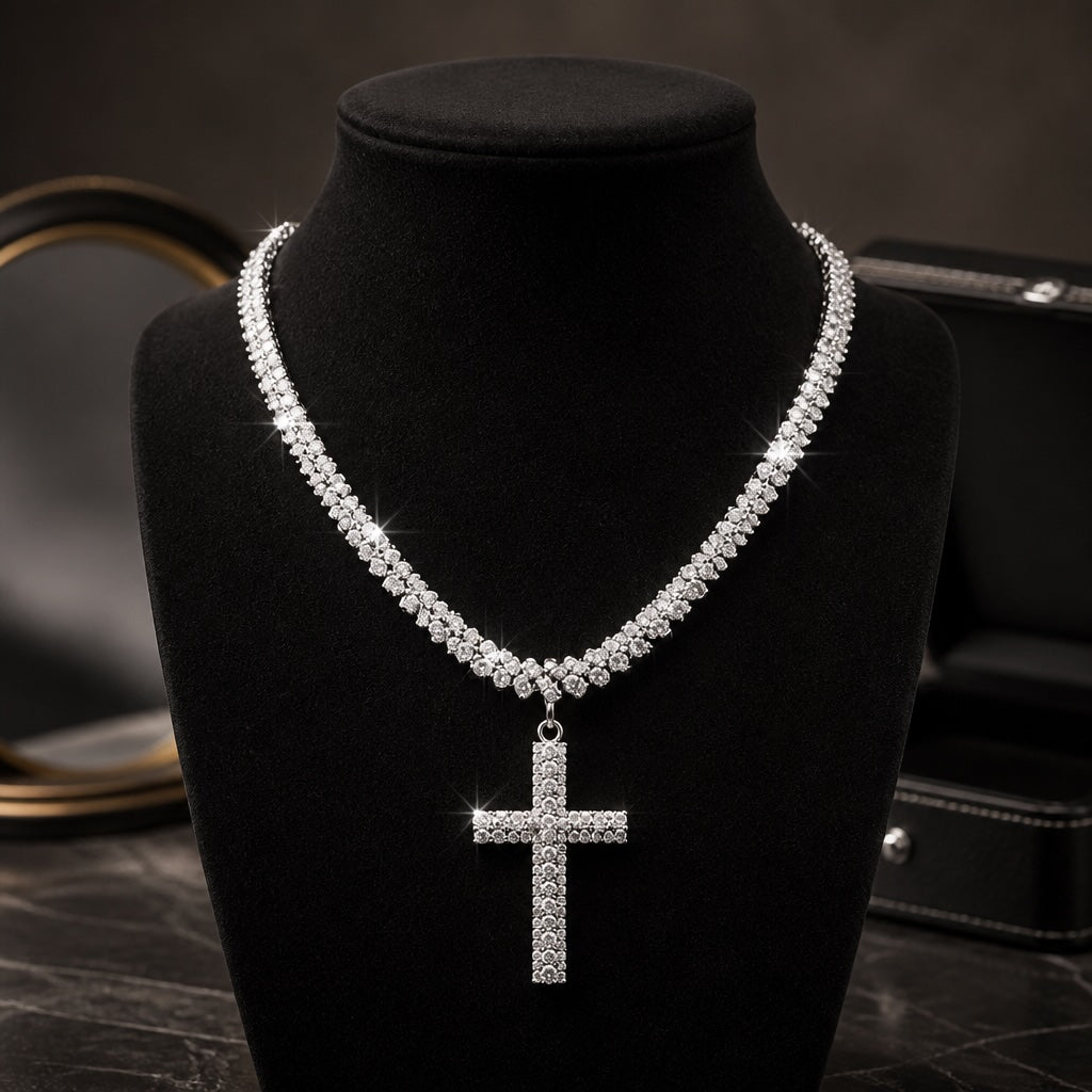 Rhinestone Necklace and Cross