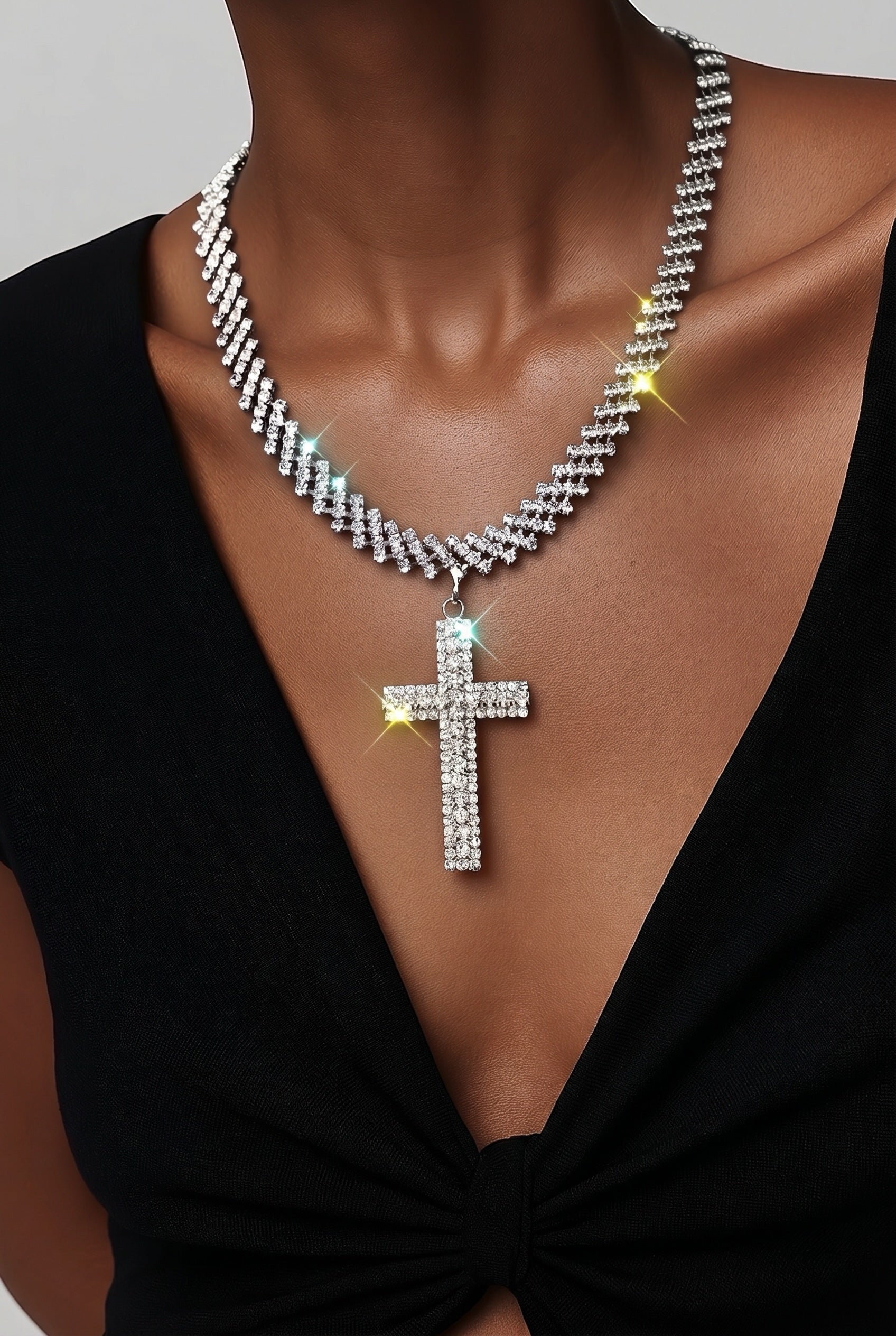 Rhinestone Necklace and Cross