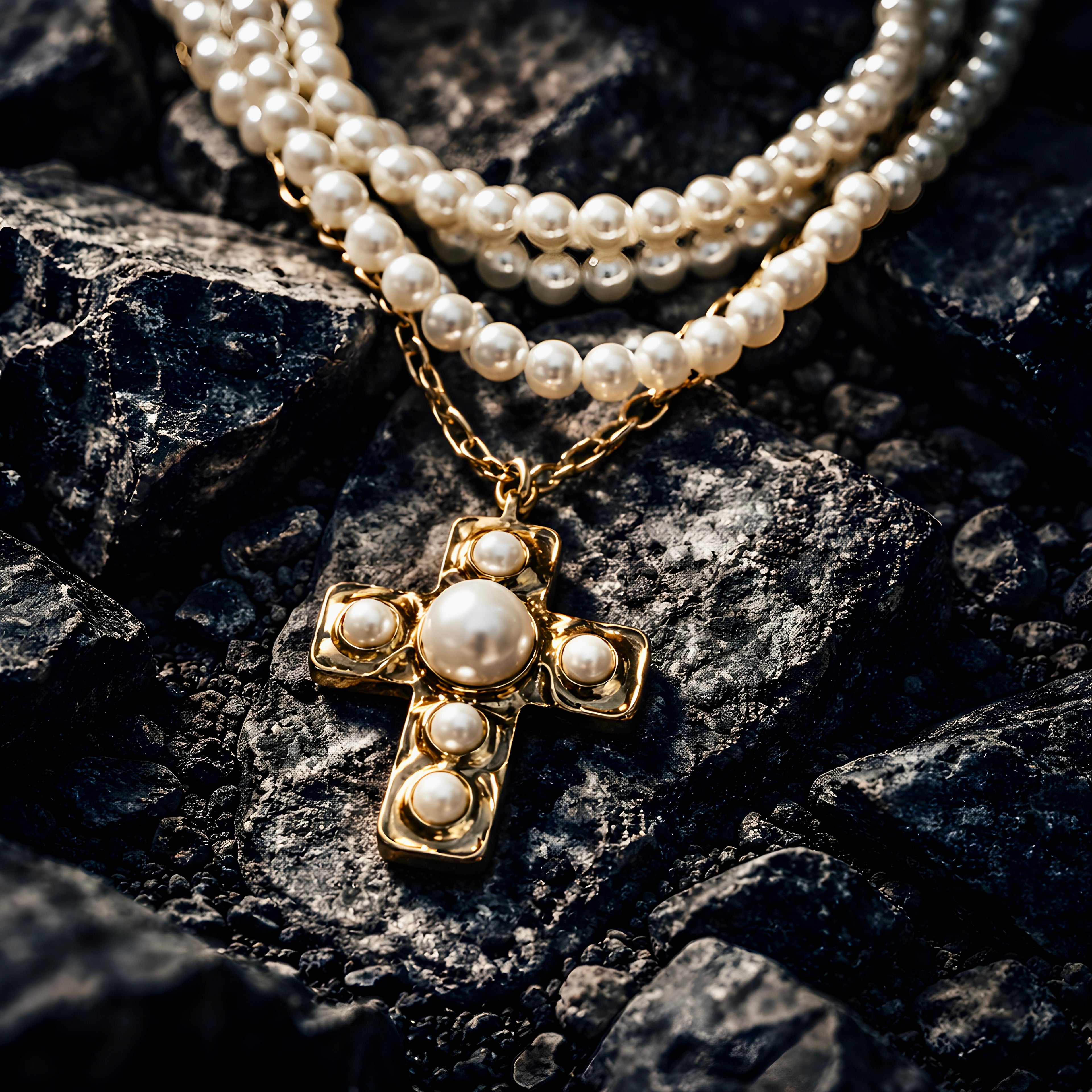 Pearl Gold Cross Gold Necklace